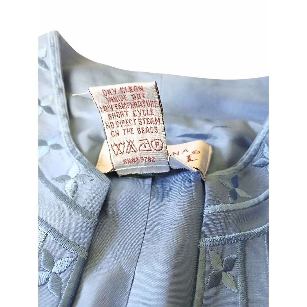 Adrianna Papell Blue Embroidered Silk Jacket Shell Size 12 Womens Embroidered - Picture 14 of 16